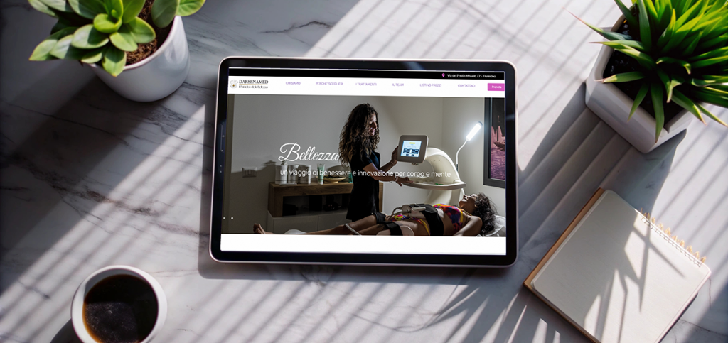 Tablet che mostra il sito web professionale di darsena med, azienda di Roma